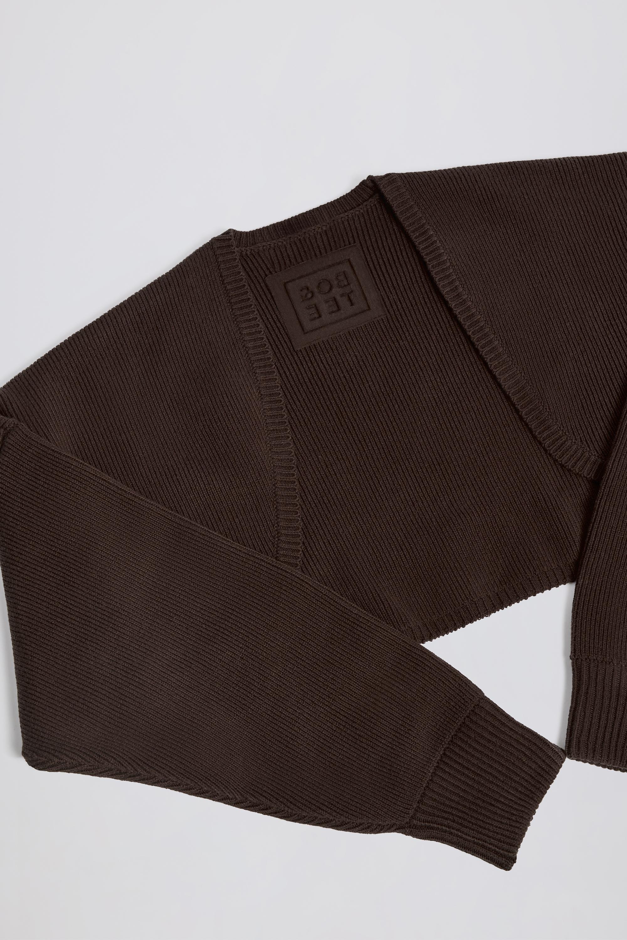 Ribbed-Knit Cropped Shrug in Pecan