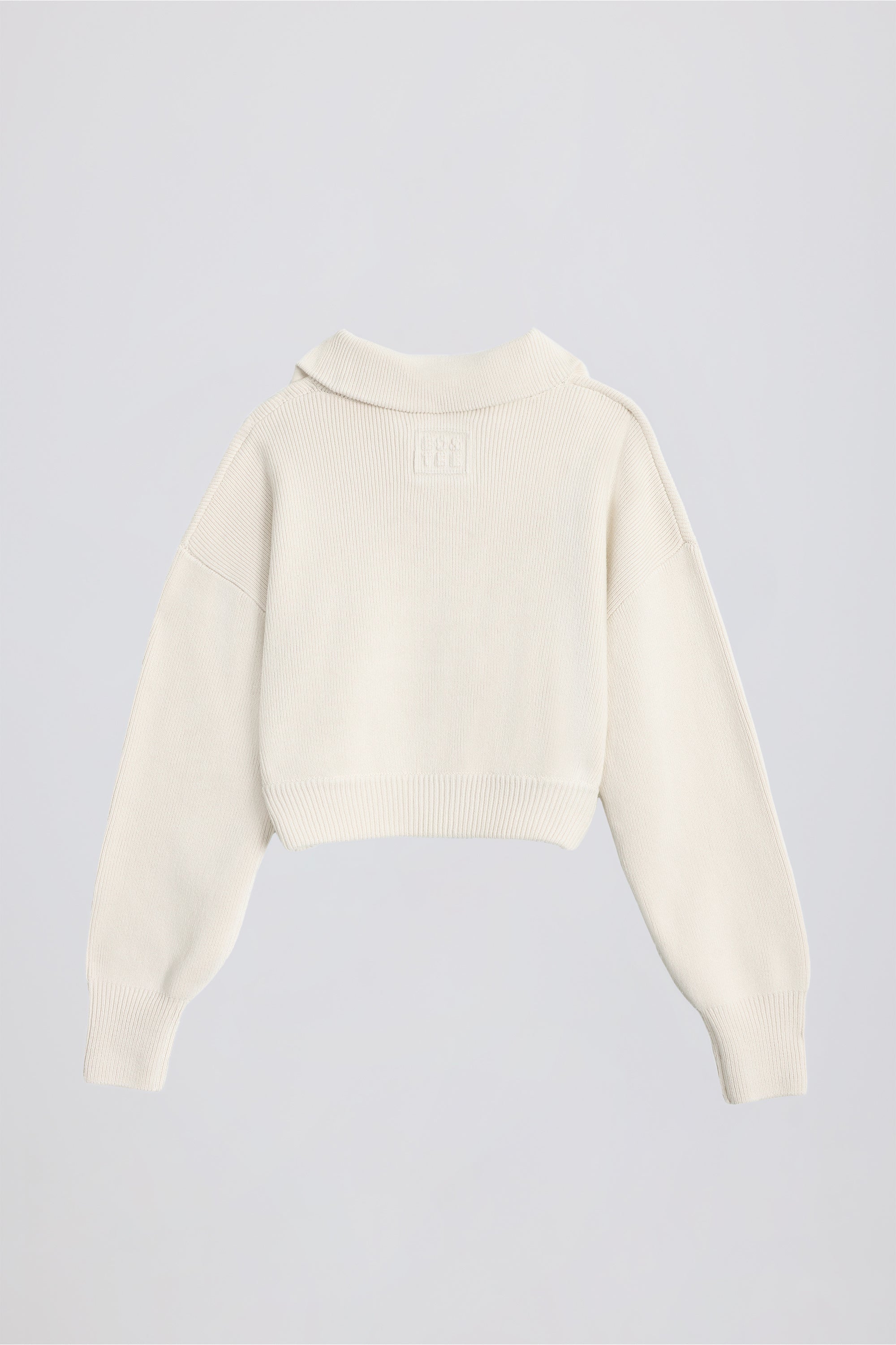Ribbed Knit Zip-Up Cropped Sweatshirt in Ivory