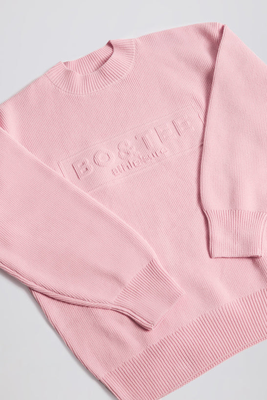 Ribbed-Knit Oversized Jumper in Pale Pink