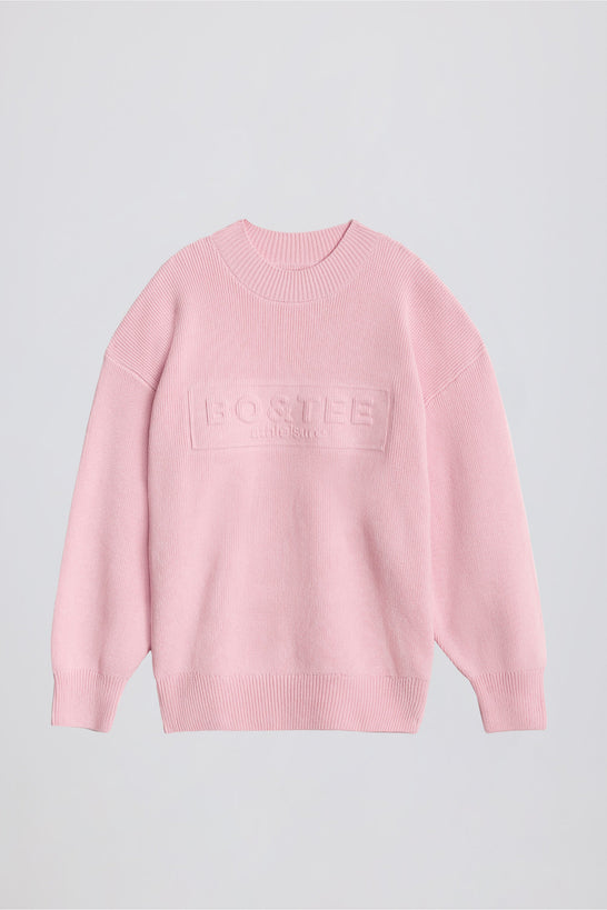 Ribbed-Knit Oversized Jumper in Pale Pink