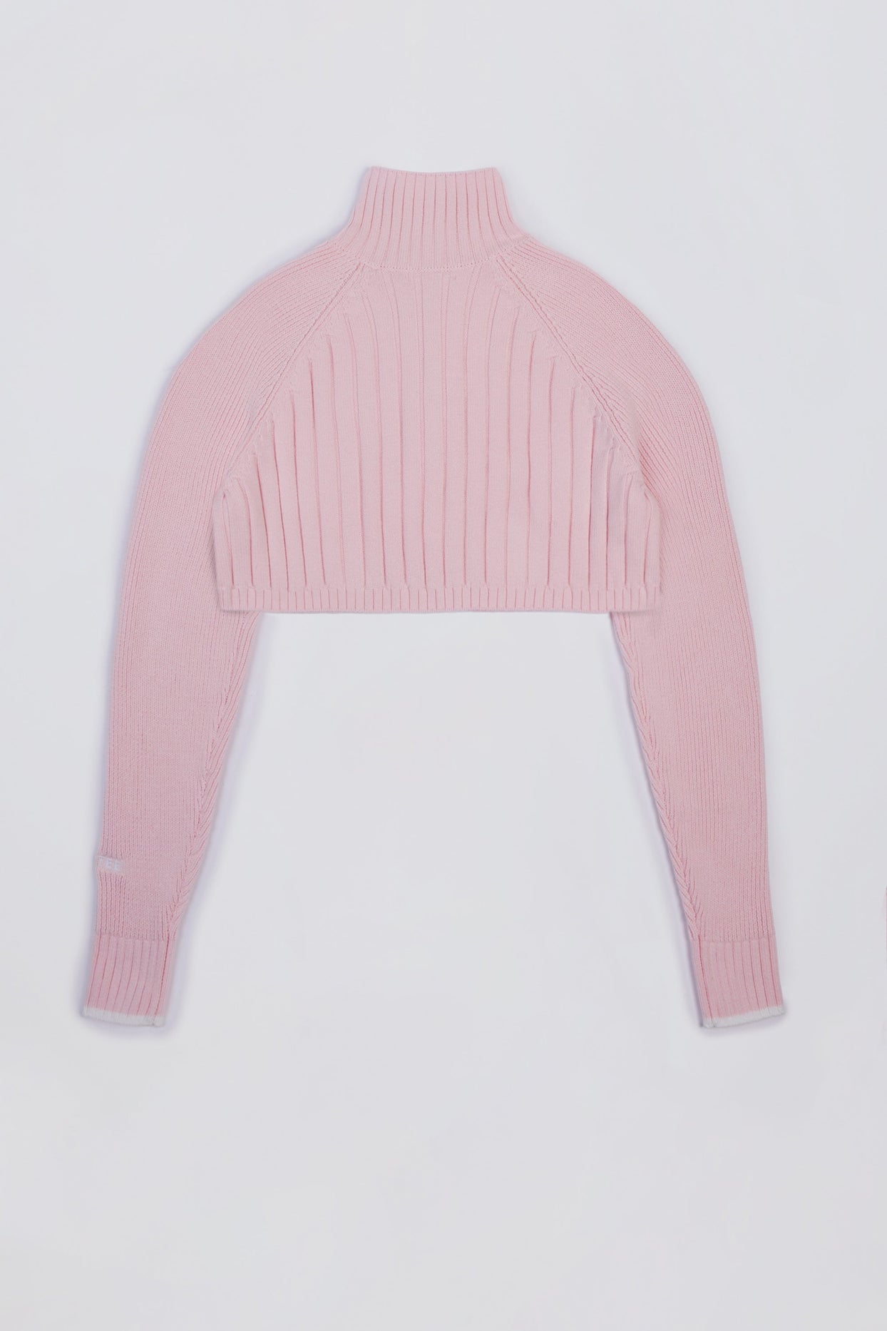 Ribbed-Knit Quarter-Zip Cropped Jumper in Powder Pink