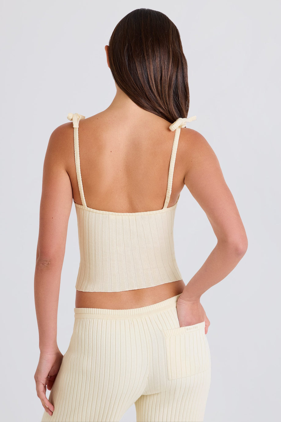 Ribbed-Knit Tie Tank Top in Cream