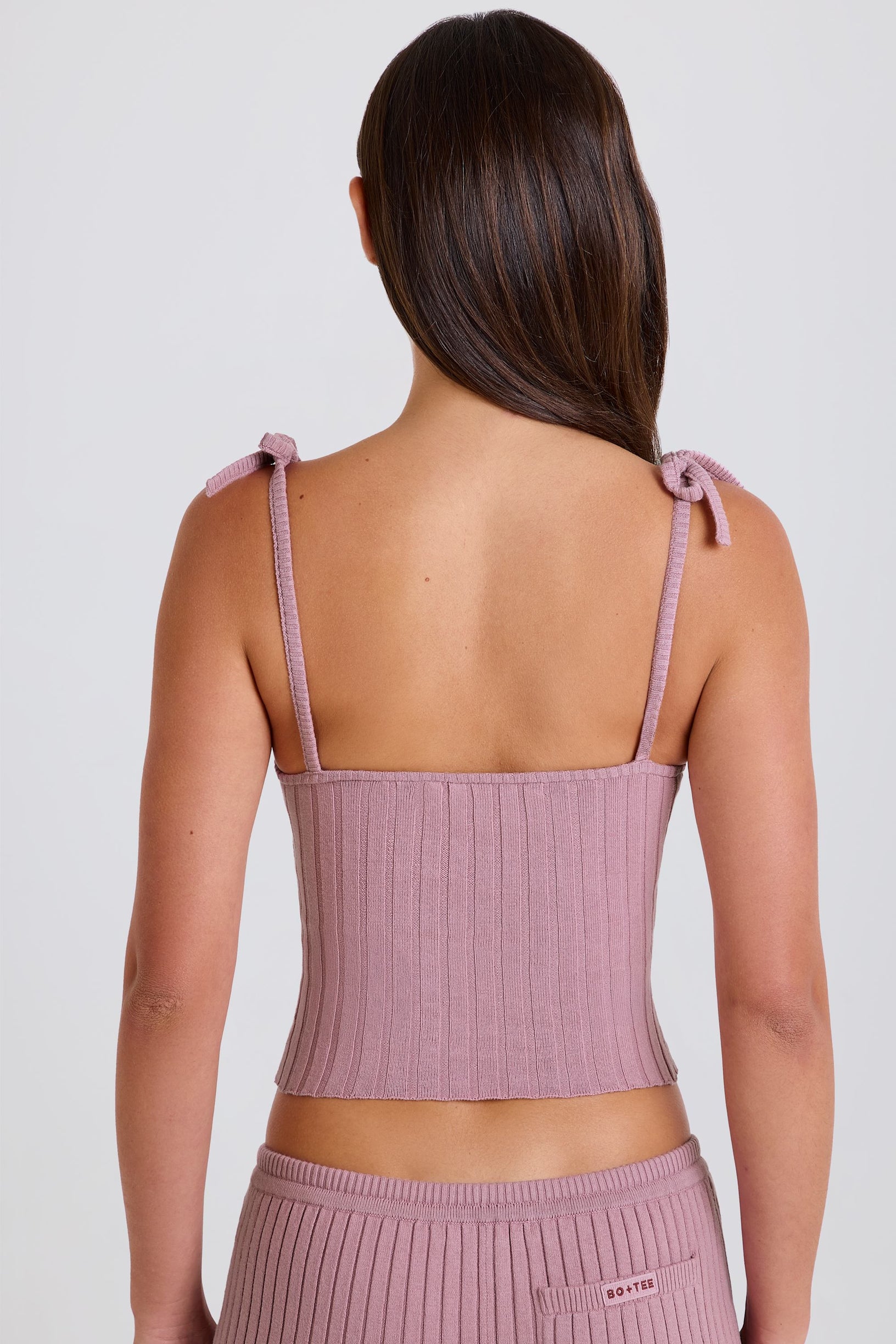 Ribbed Knit Tie Tank Top in Mauve - 2