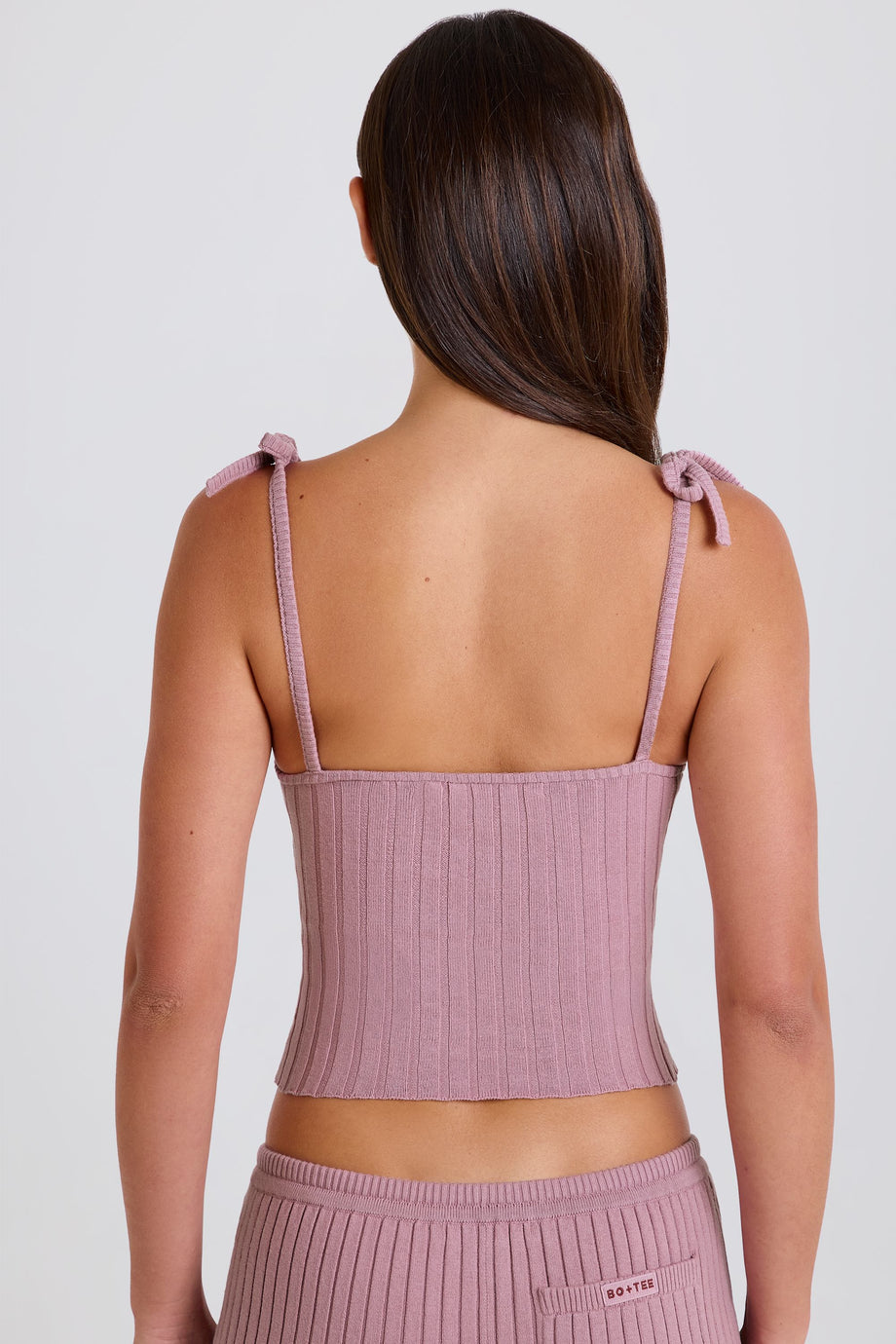 Ribbed-Knit Tie Tank Top in Mauve