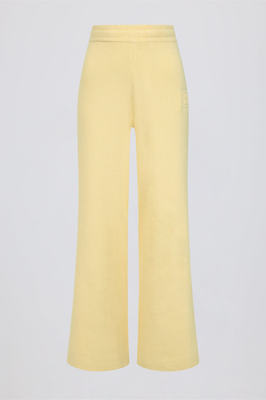 Ribbed-Knit Wide-Leg Joggers in Lemon