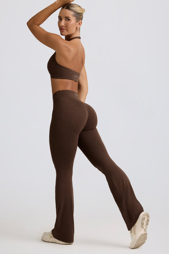 Ruched Flared Trousers in Pecan Marl