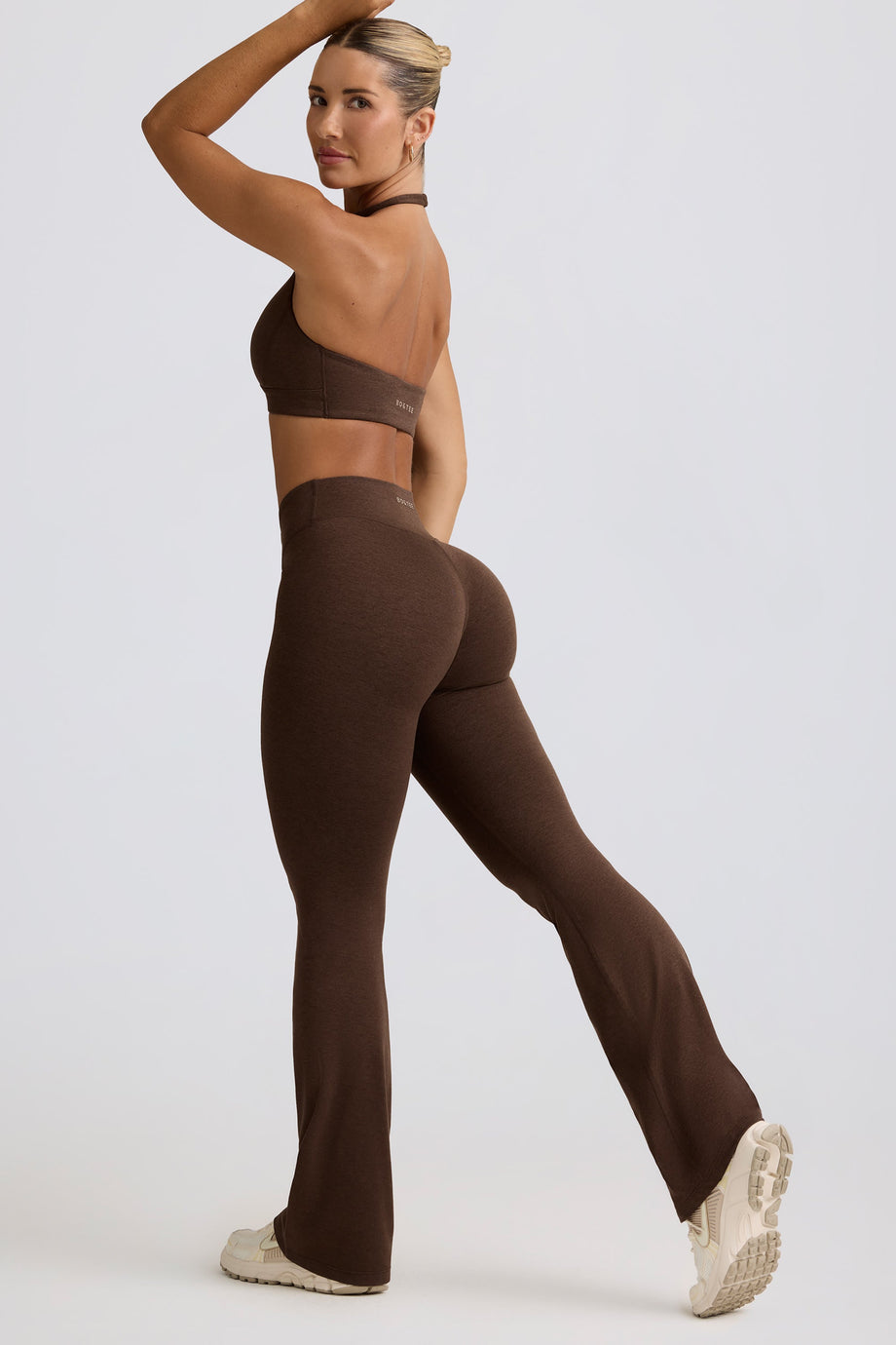 Ruched Flared Trousers in Pecan Marl