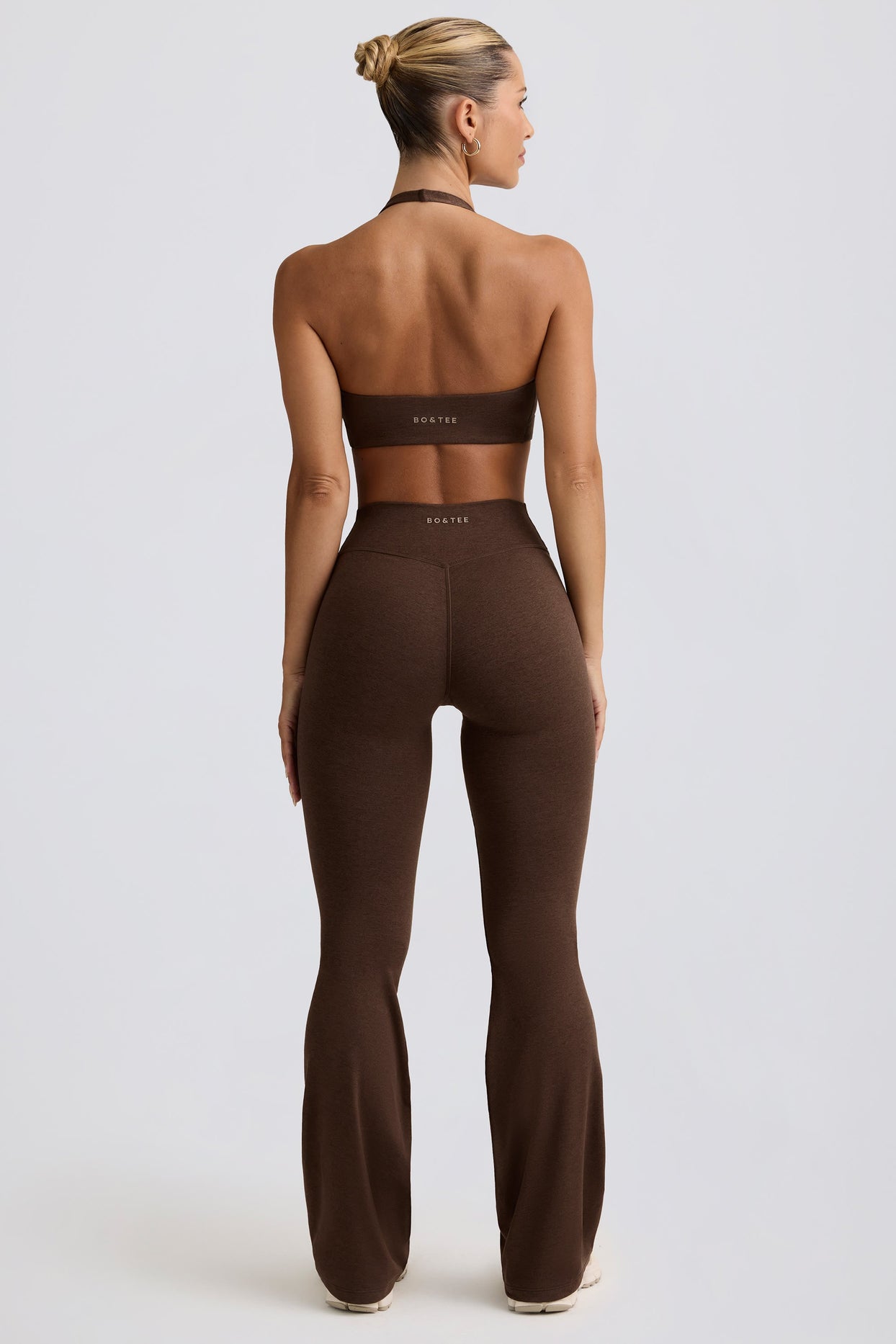 Ruched Flared Trousers in Pecan Marl