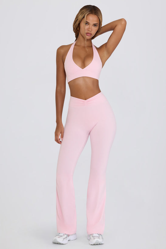 Ruched Flared Trousers in Pink Marl