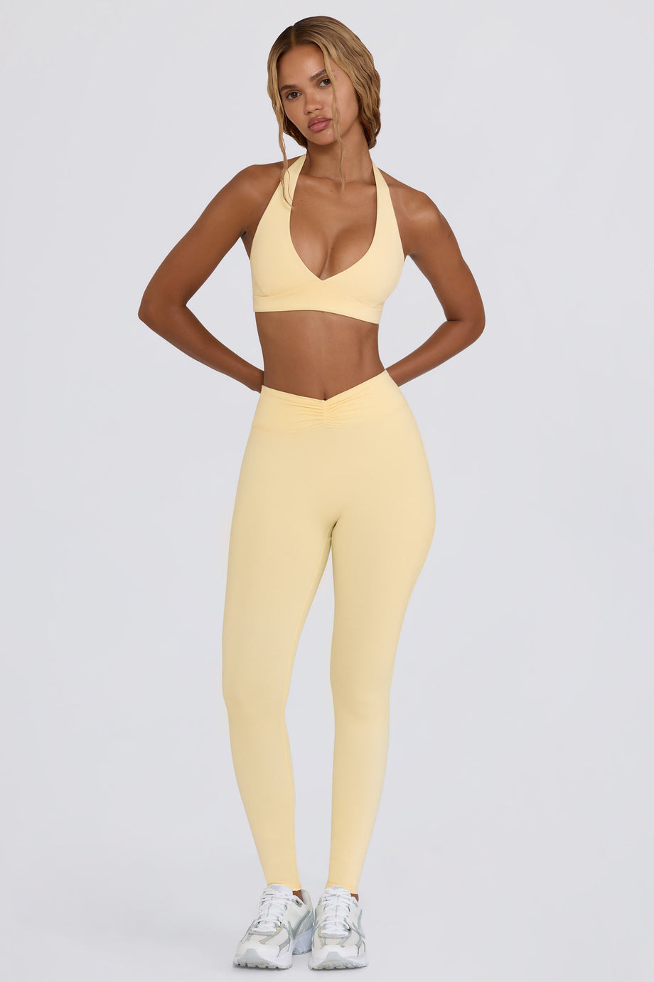 Ruched Mid-Rise Leggings in Lemon Marl