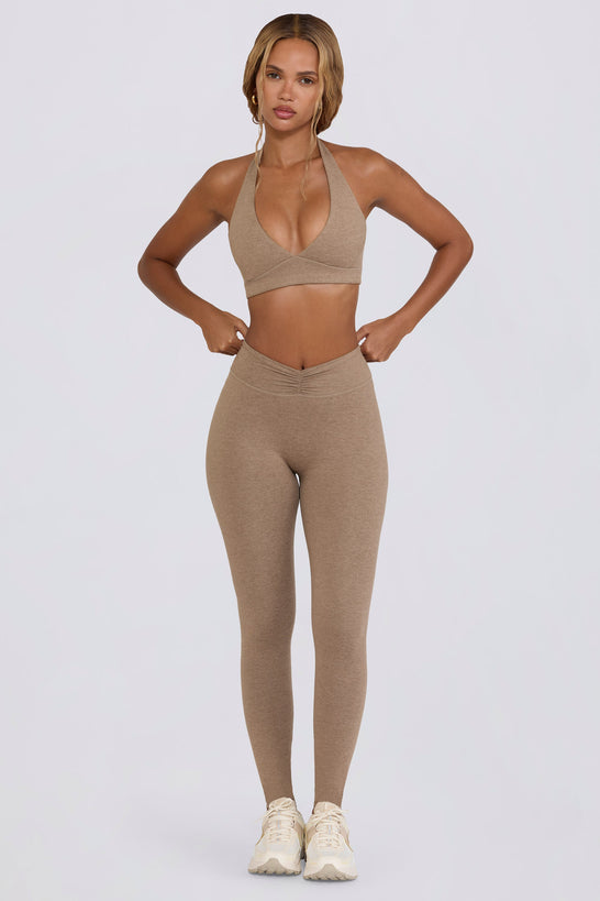 Ruched Mid-Rise Leggings in Mocha Marl