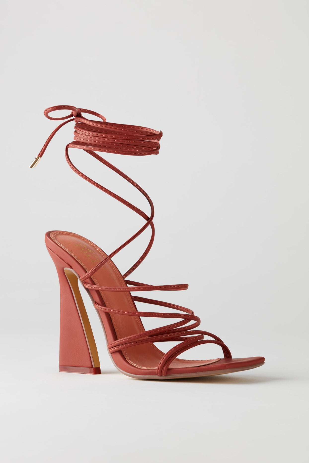 Leatherette Lace Up Heels in Terracotta