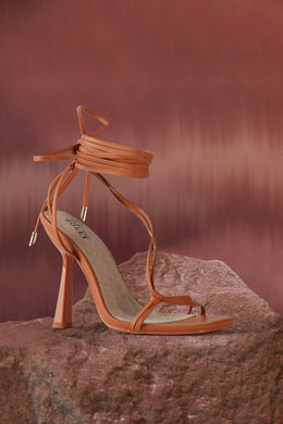 Leatherette Lace Up Heels in Tan