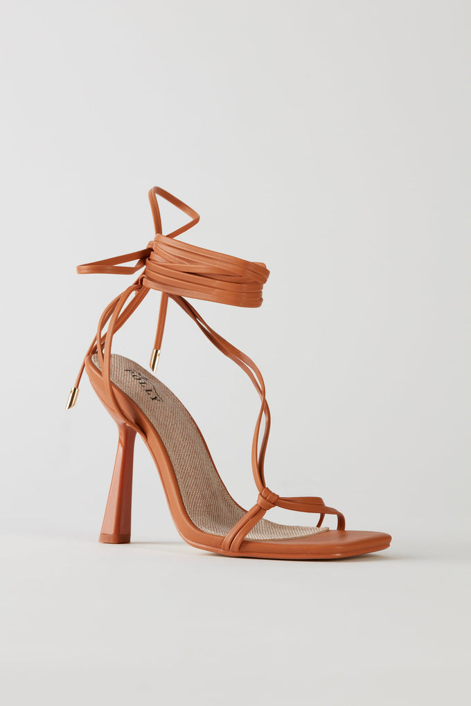 Leatherette Lace Up Heels in Tan