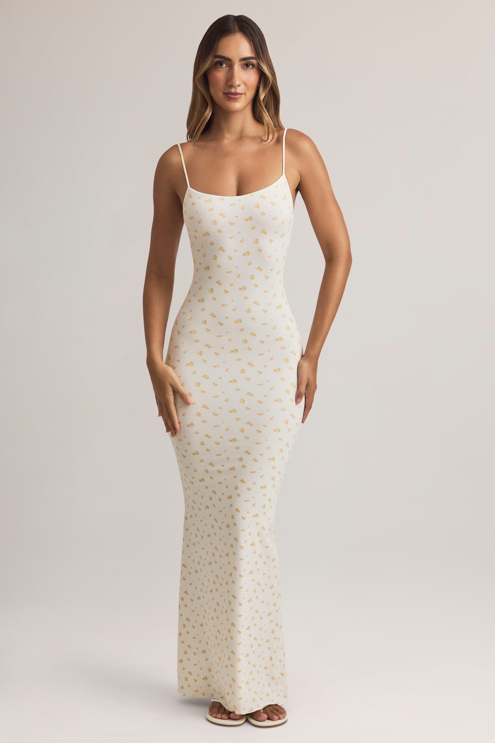 Modal Scoop-Neck Strappy Maxi Dress in Floral Print - 1