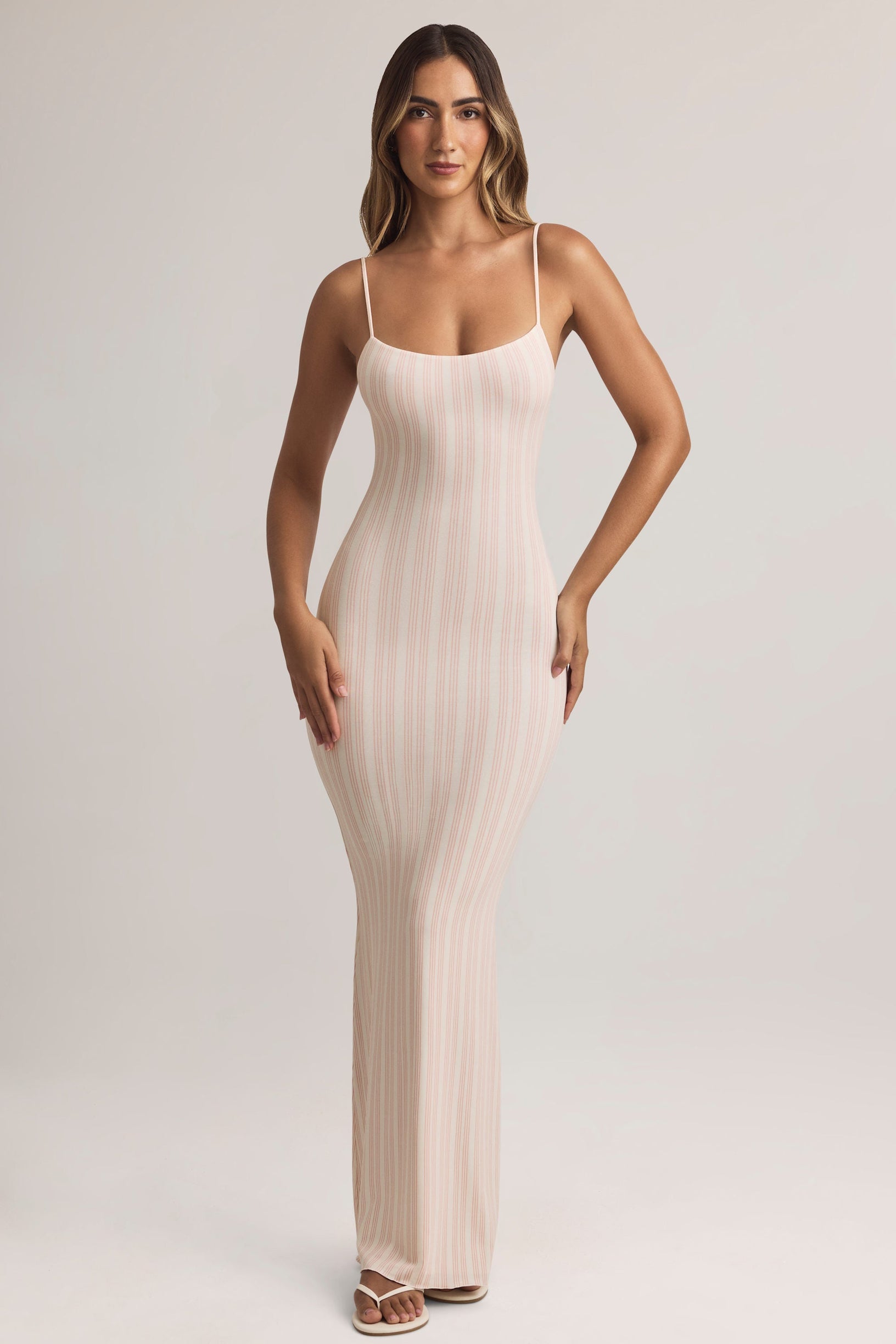 Modal Scoop-Neck Strappy Maxi Dress in Stripe Print - 1