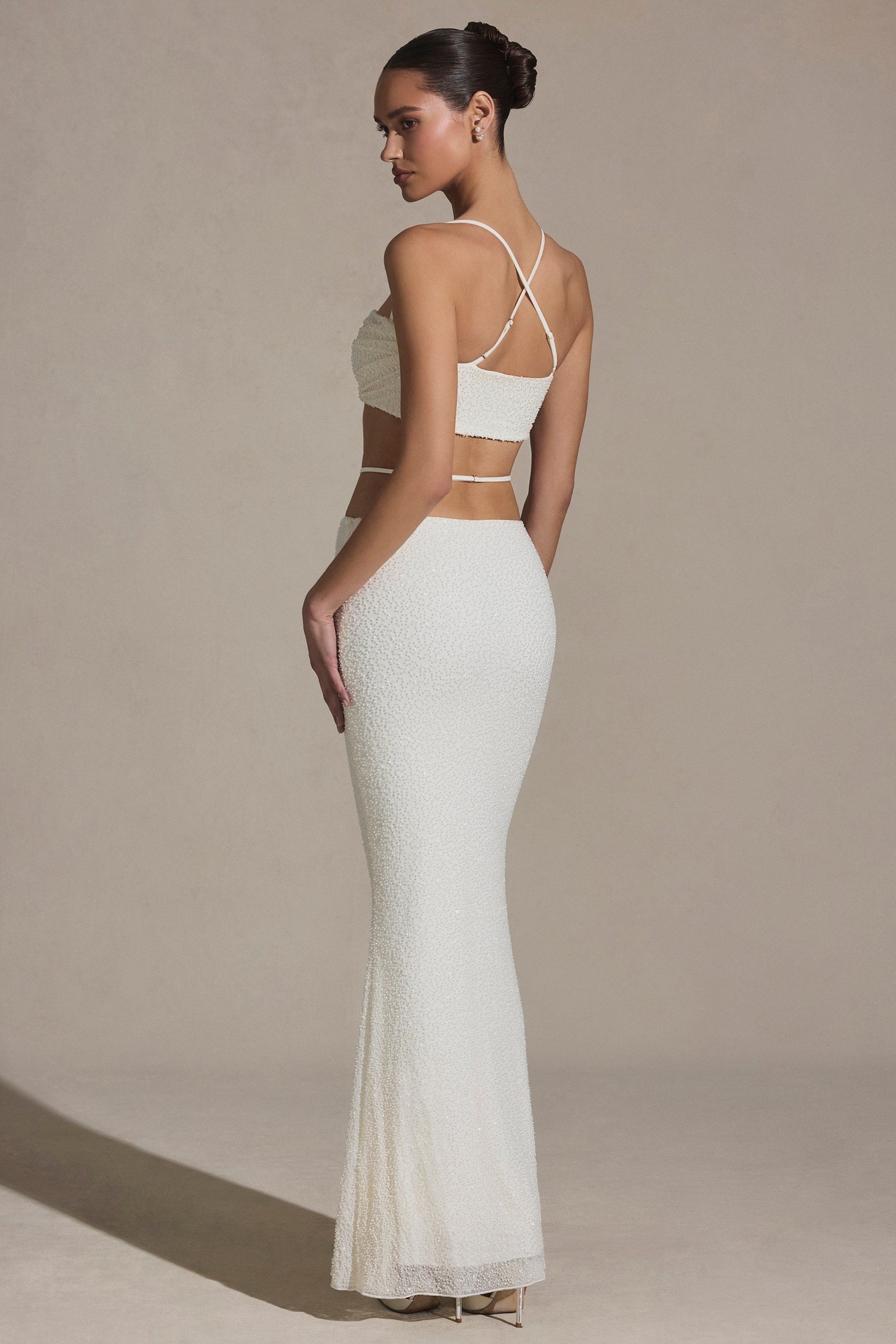 Embellished Strappy Maxi Skirt in White - 2