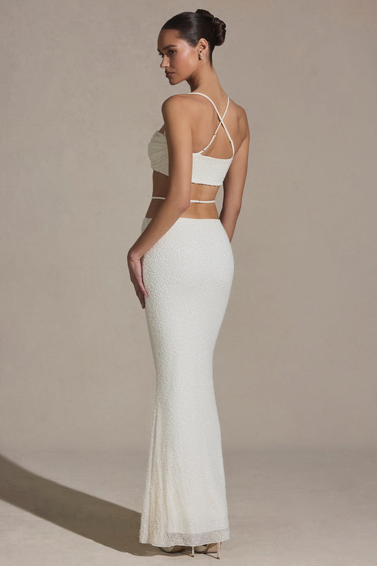 Embellished Strappy Maxi Skirt in White