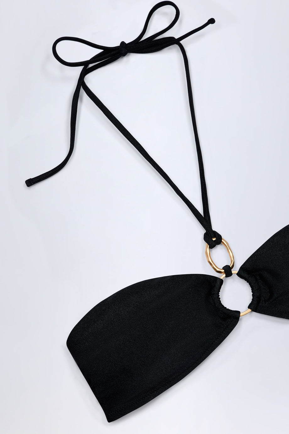 Hardware-Detail Ruched Halterneck Bikini Top in Black