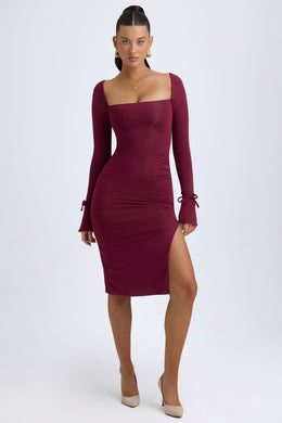 Modal Square-Neck Midi Dress in Wine Red