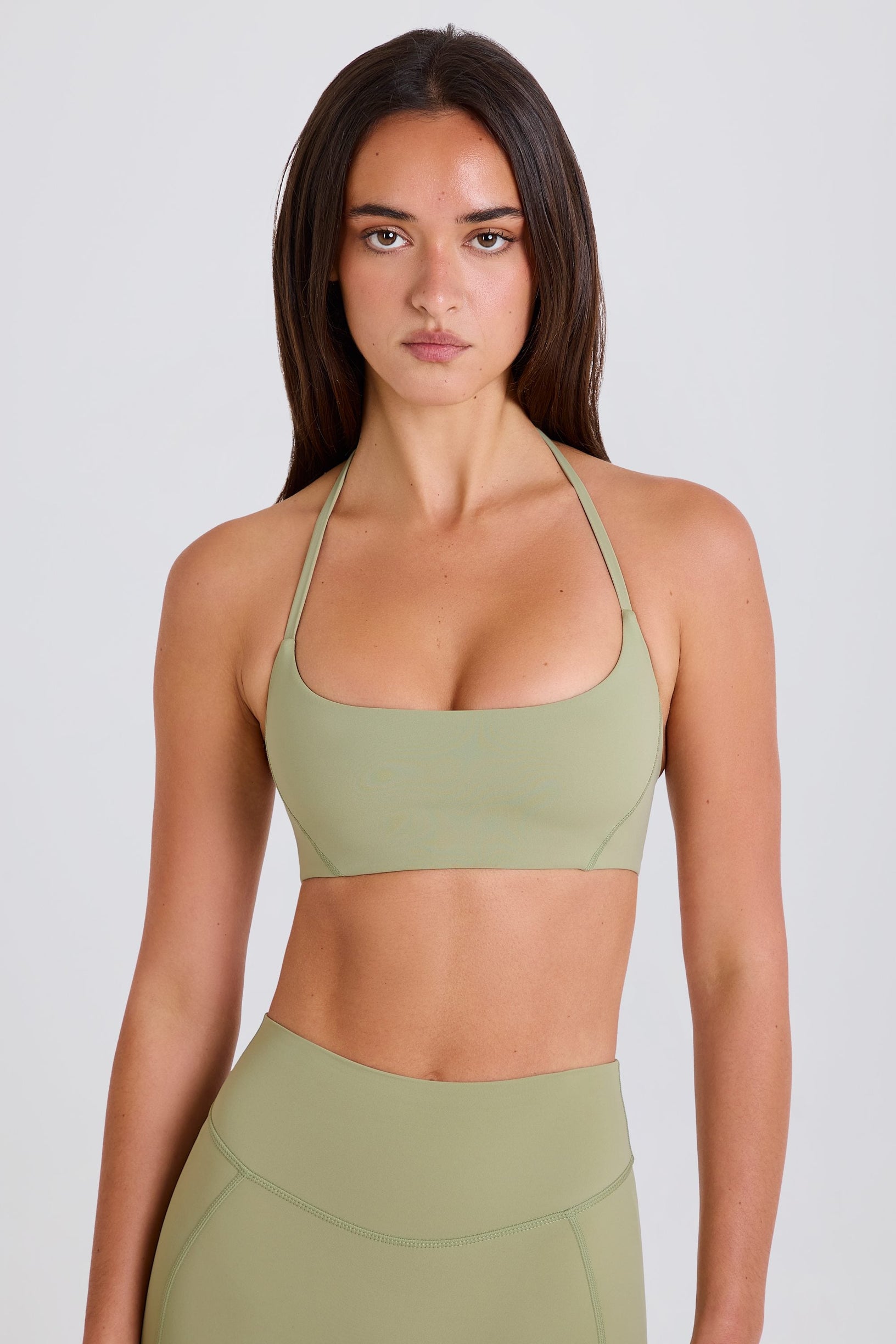 Scoop-Neck Halterneck Sports Bra in Matcha - 1