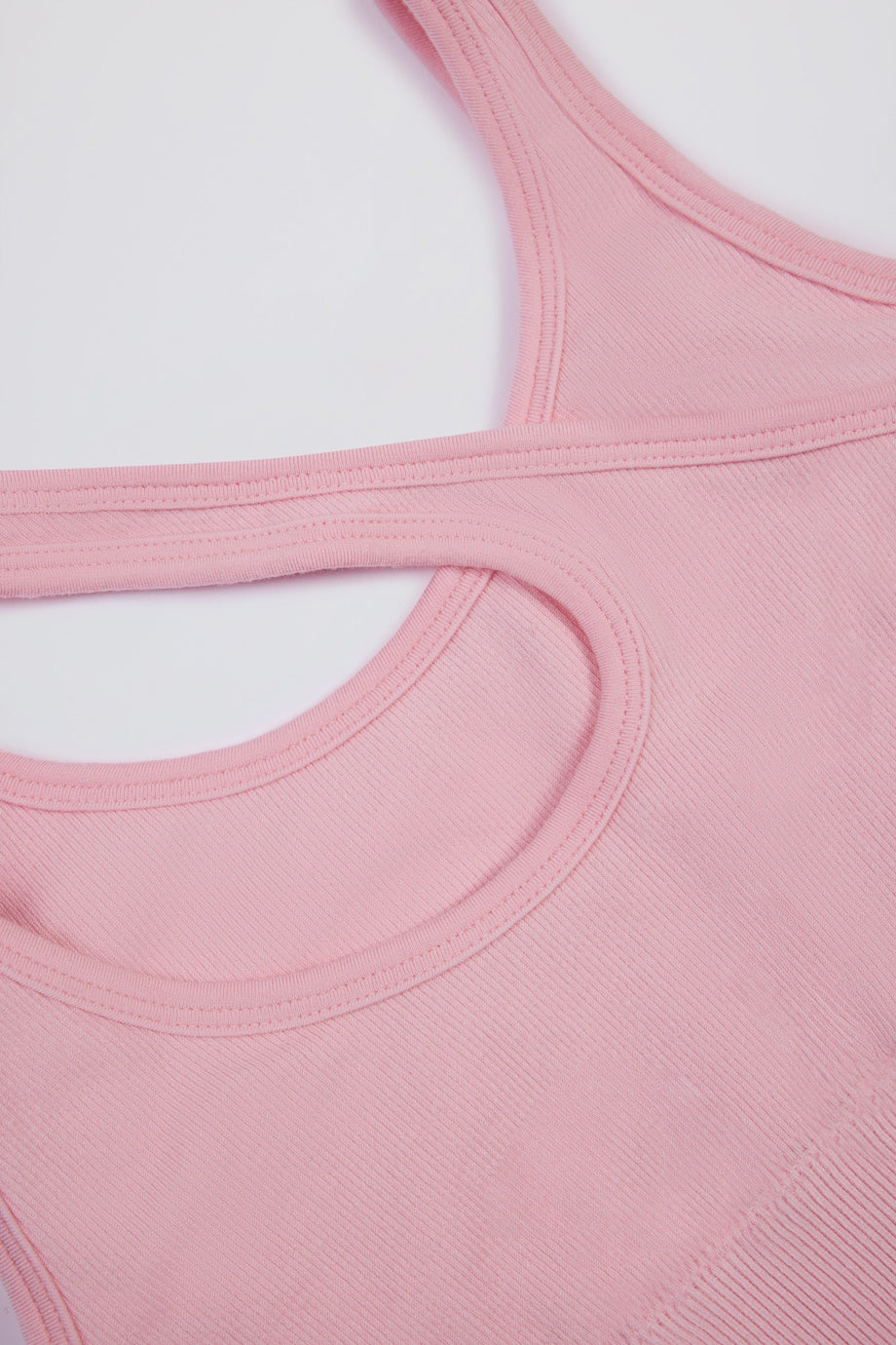 Seamless Soft Rib Asymmetric Sports Bra in Powder Pink