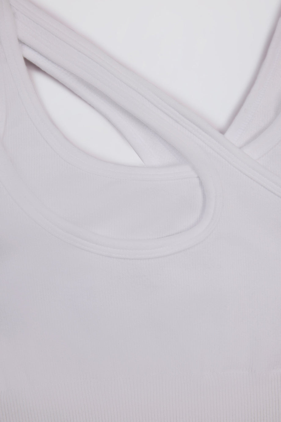 Seamless Soft Rib Asymmetric Sports Bra in White