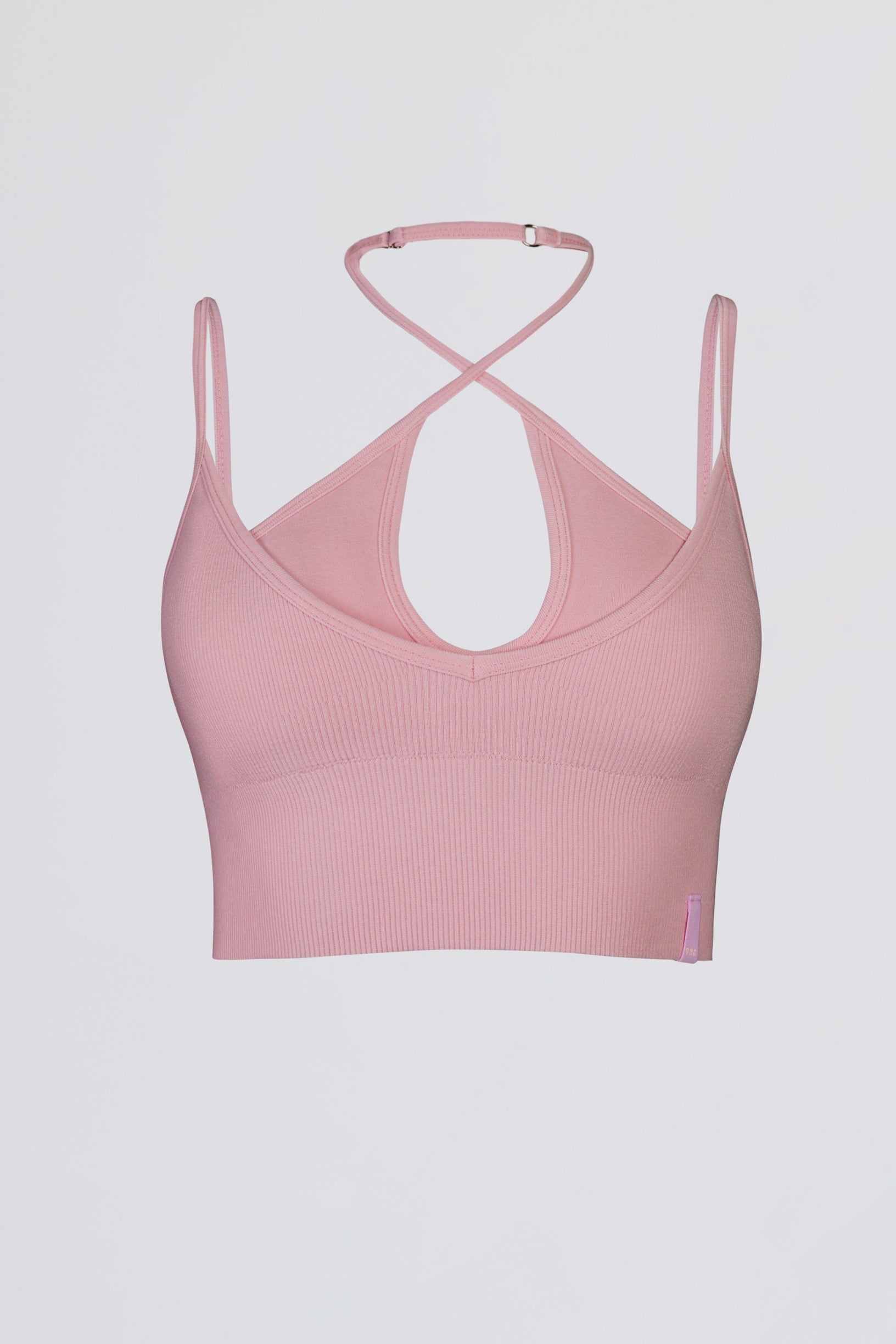 Seamless Soft Rib Crossover Sports Bra in Powder Pink - 1