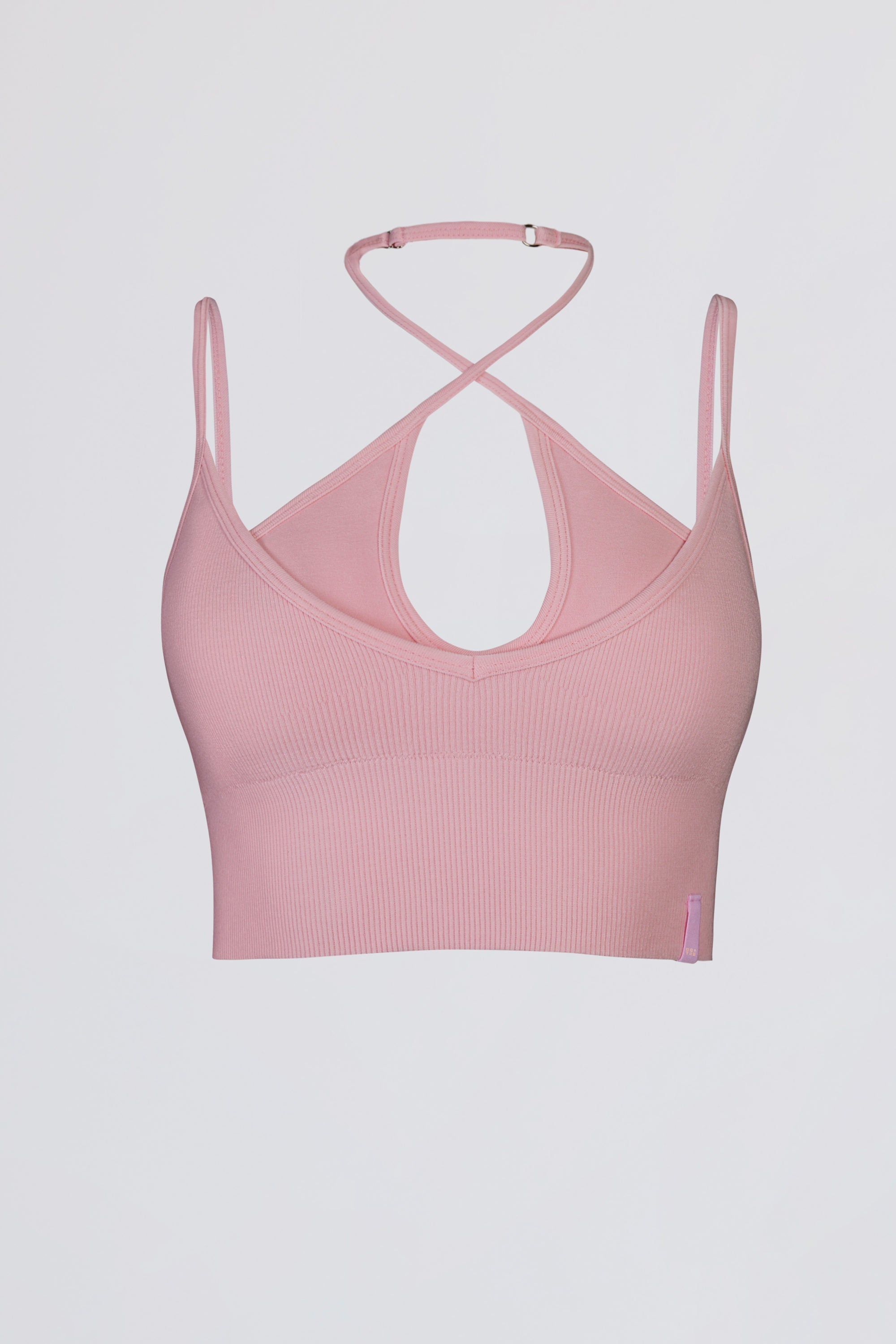 Seamless Soft Rib Crossover Sports Bra in Powder Pink