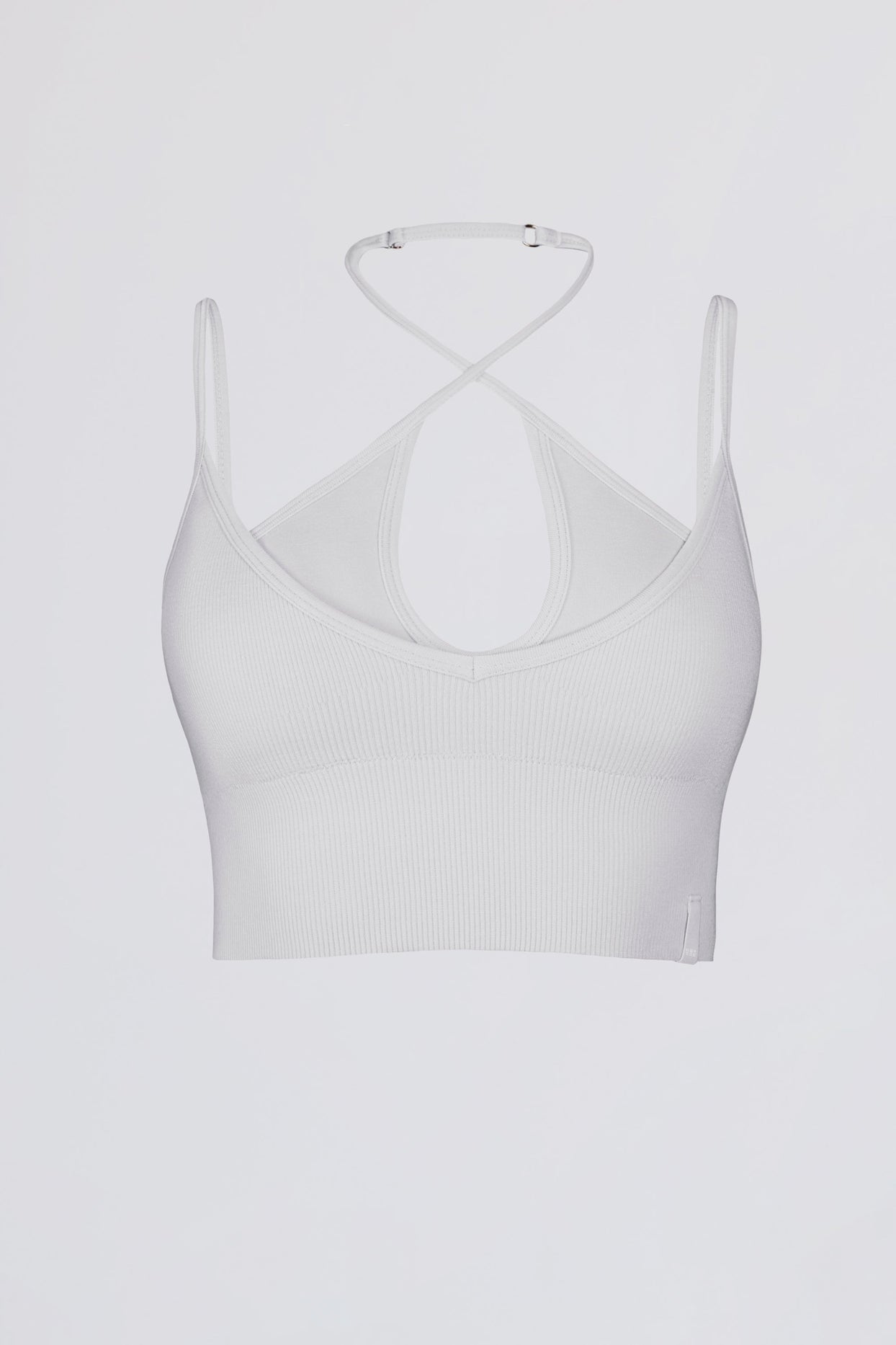 Seamless Soft Rib Crossover Sports Bra in White