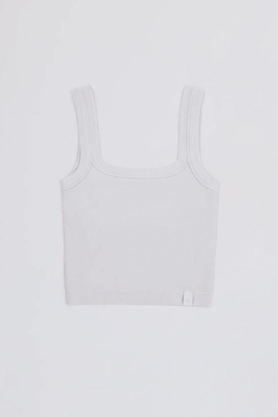 Seamless Soft Rib Square-Neck Tank Top in White