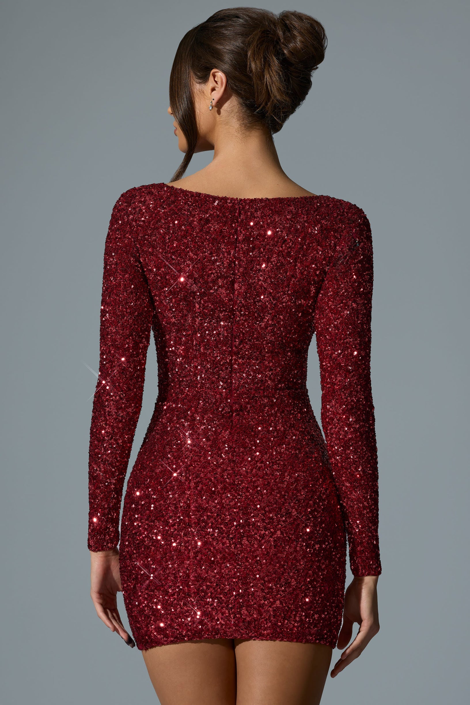 Embellished Sweetheart-Neck Mini Dress in Red - 2