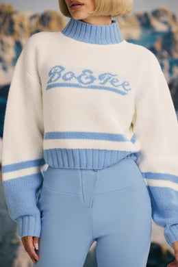 Cropped Chunky-Knit Turtleneck Jumper in Ice Blue