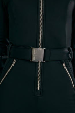 Fleece-Lined Belted Ski Suit in Black