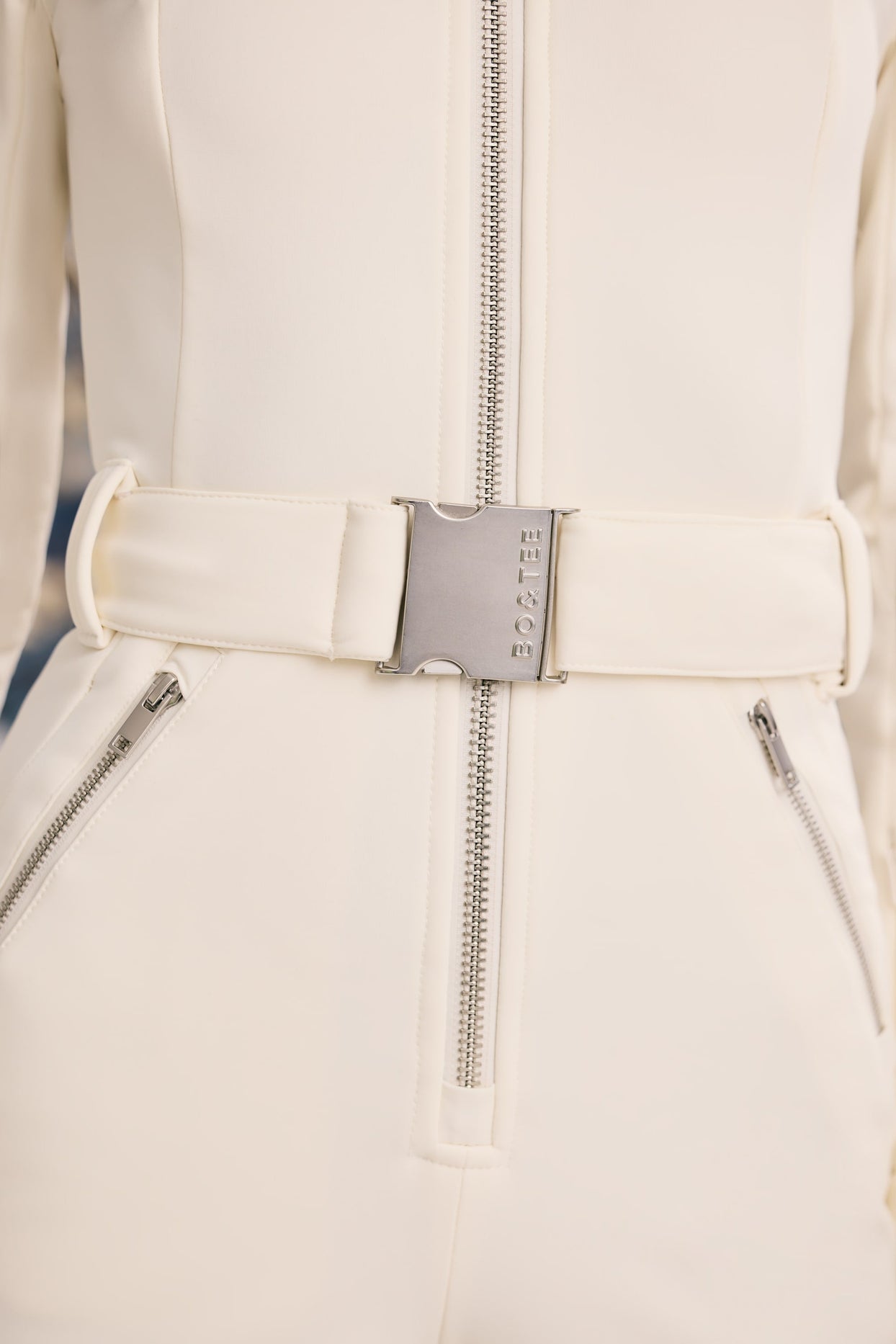 Fleece-Lined Belted Ski Suit in Ice White