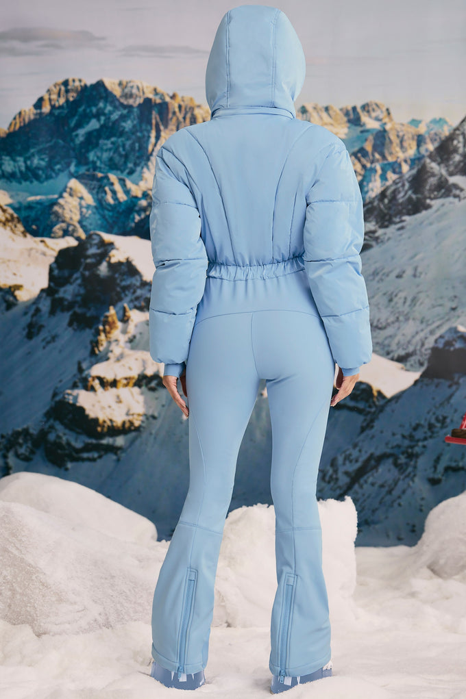 Fleece-Lined Hooded Ski Suit in Ice Blue