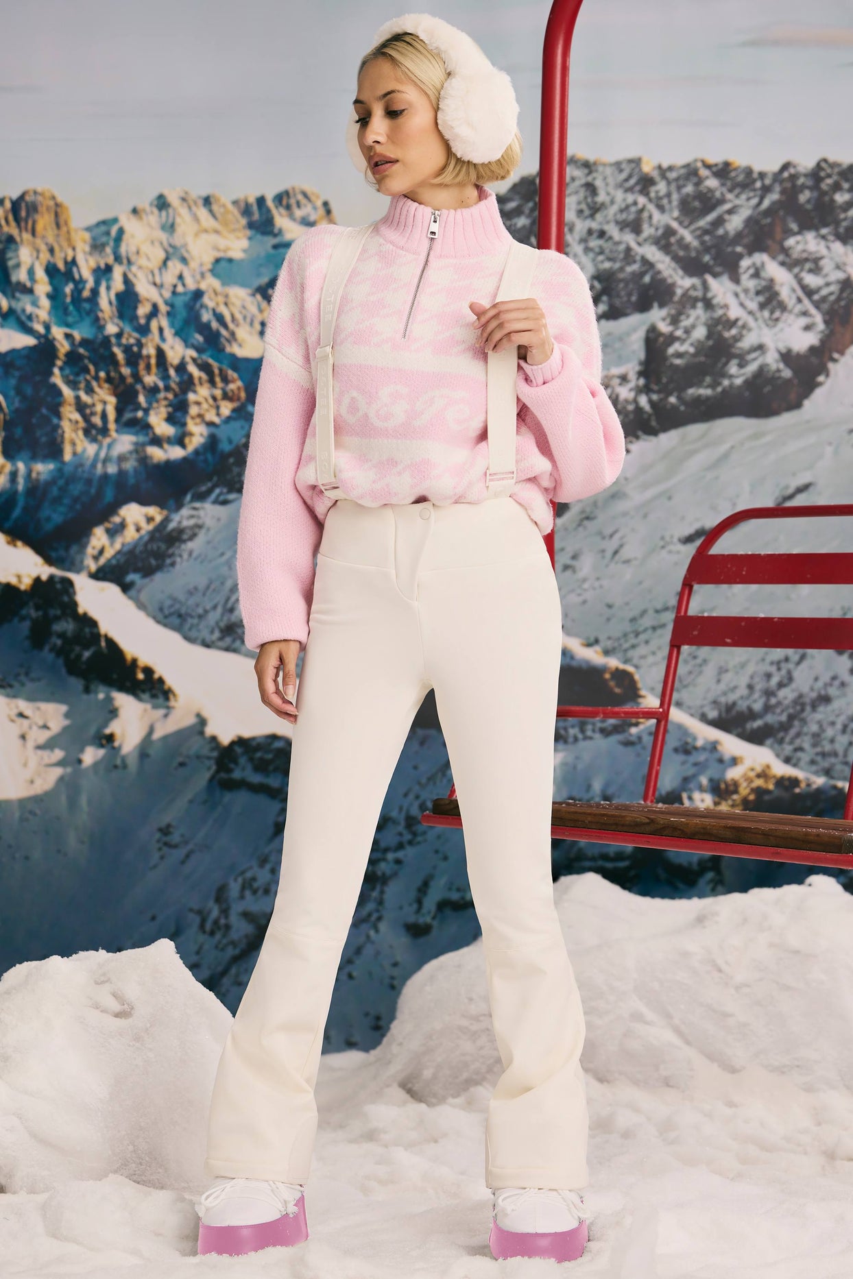 Fleece-Lined Ski Trousers in Ice White