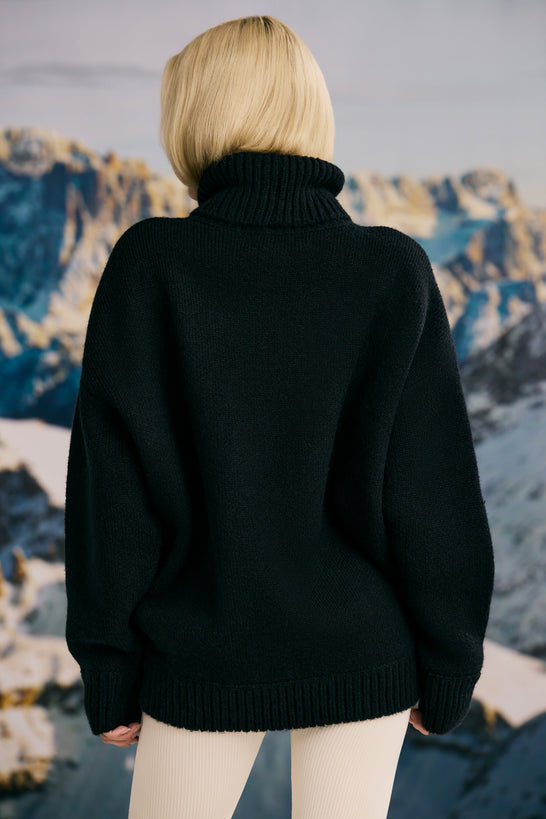 Oversized Chunky-Knit Turtleneck Jumper in Black Oh Polly