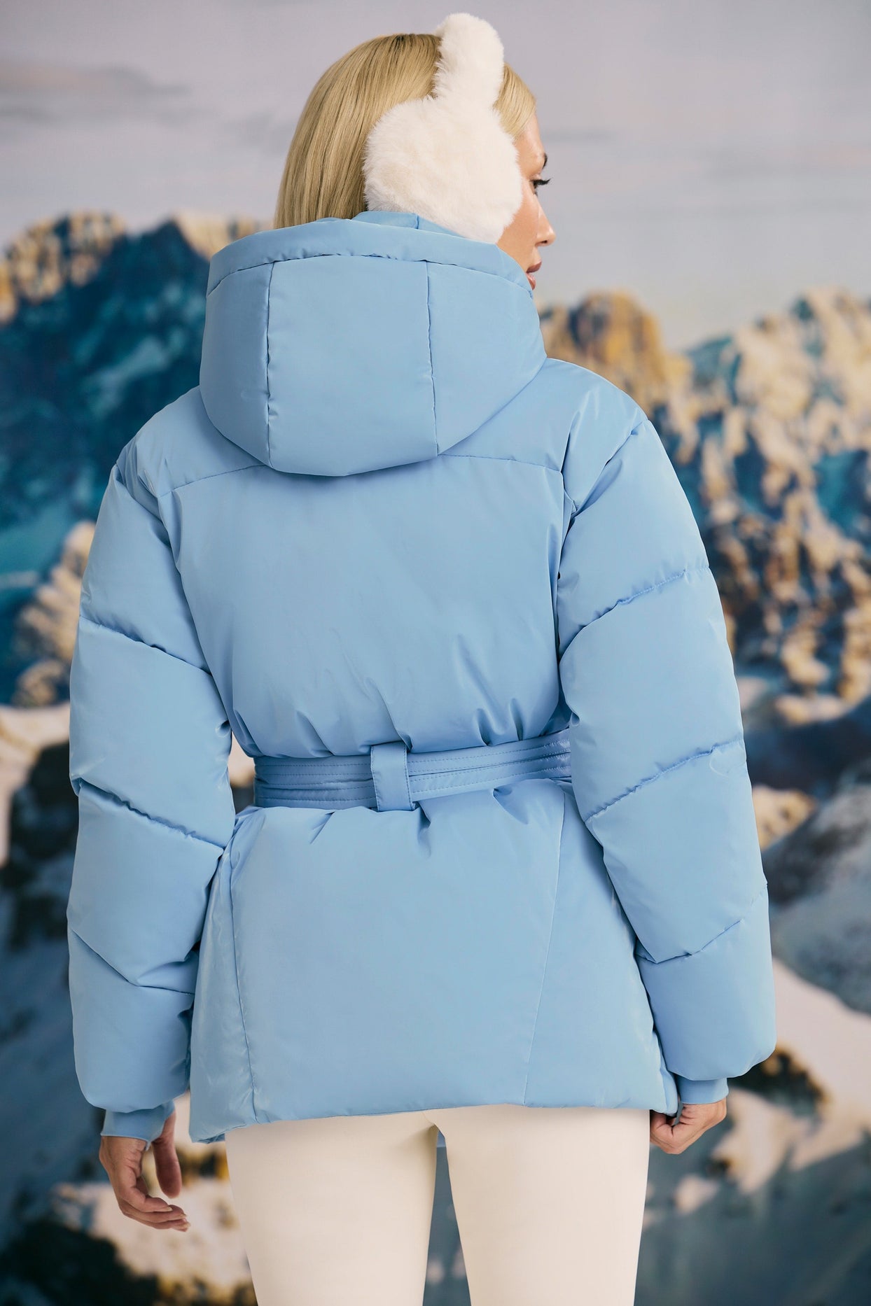 Oversized Quilted Hooded Ski Jacket in Ice Blue Oh Polly
