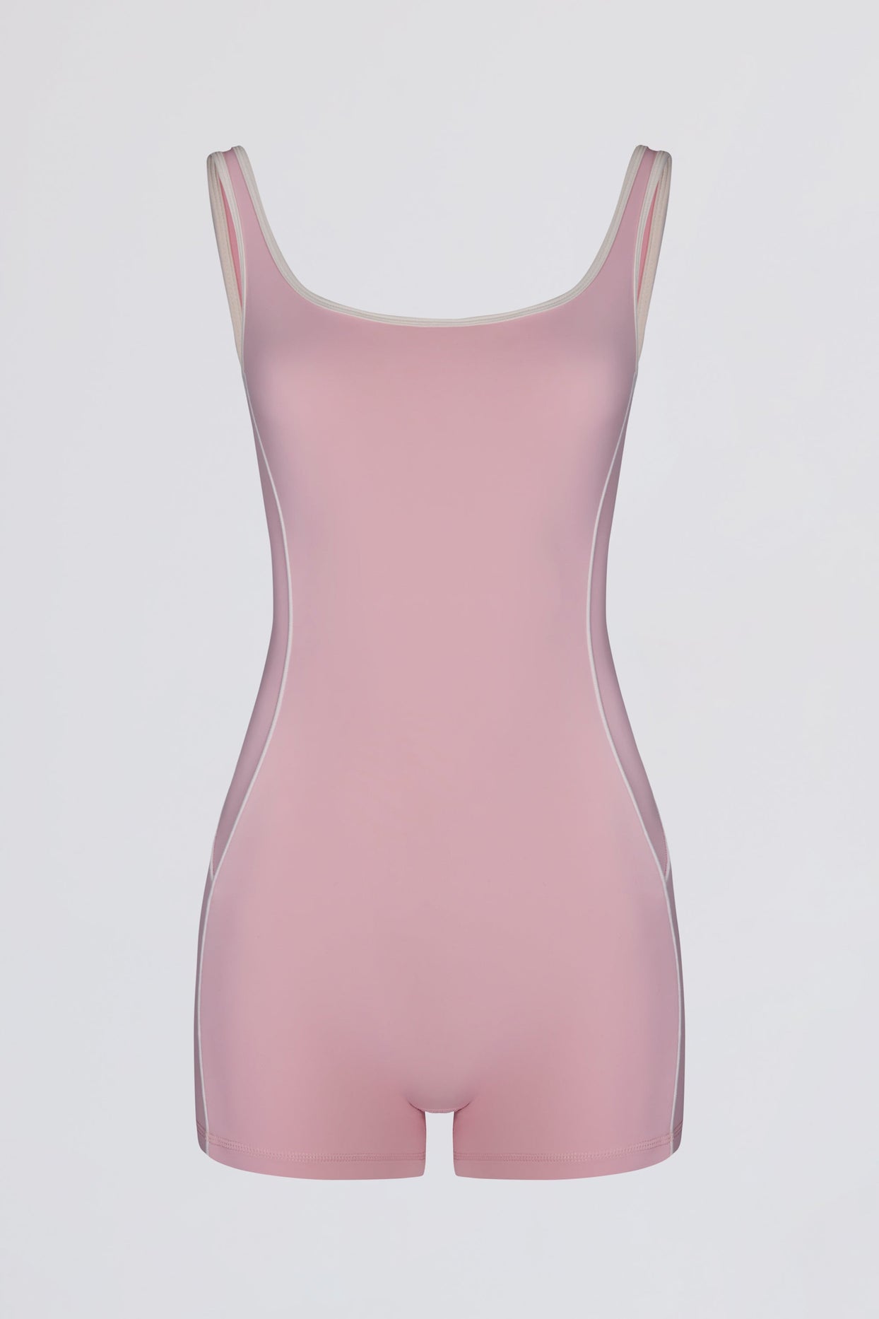 Soft Active Backless Contrast Unitard in Powder Pink