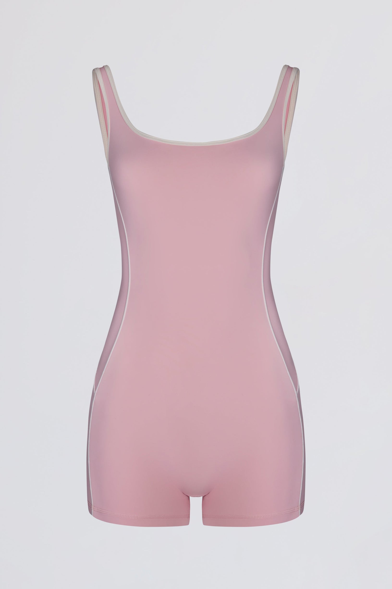 Soft Active Backless Contrast Unitard in Powder Pink - 1