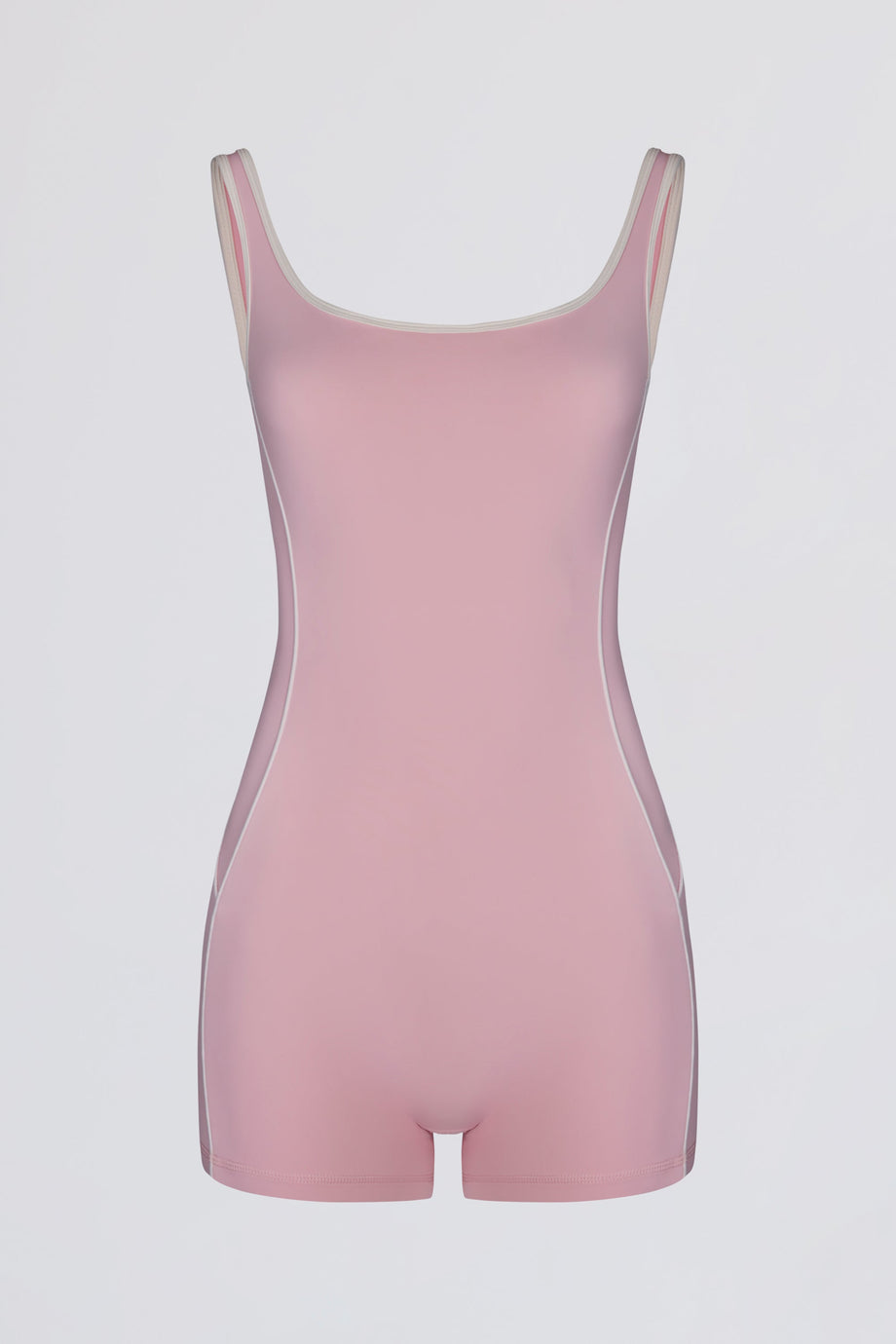Soft Active Backless Contrast Unitard in Powder Pink