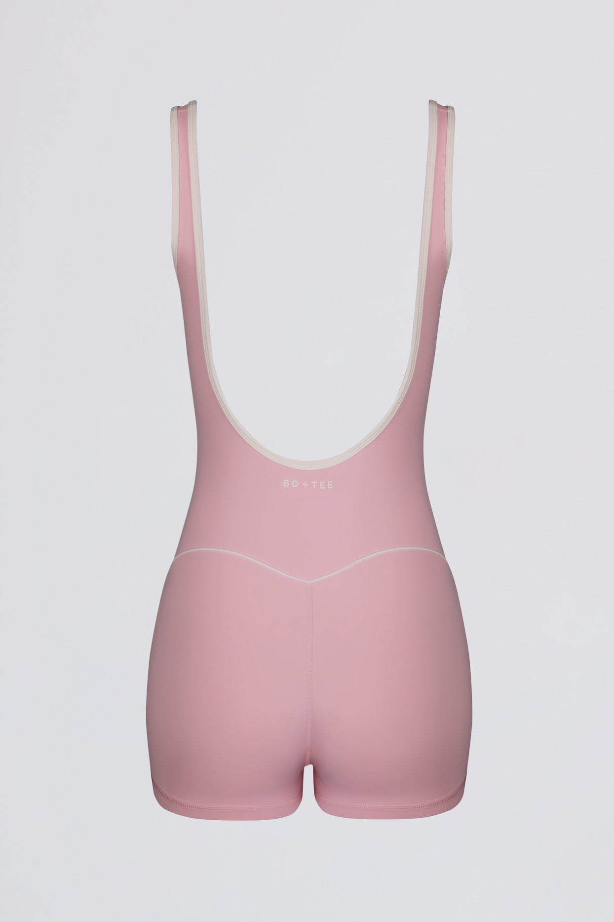 Soft Active Backless Contrast Unitard in Powder Pink