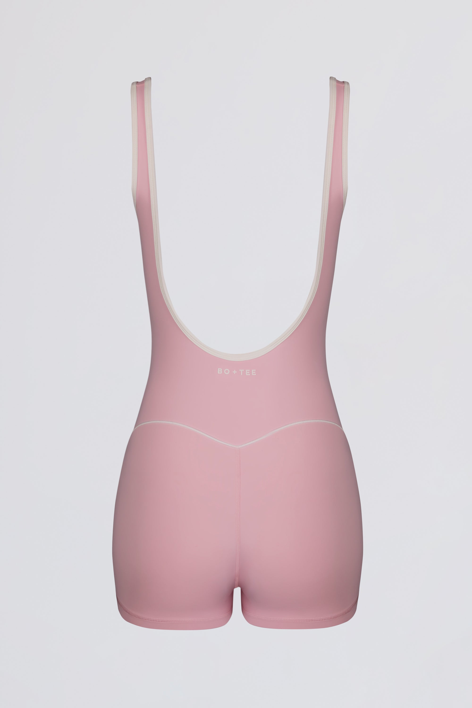 Soft Active Backless Contrast Unitard in Powder Pink