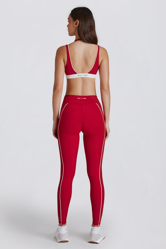 Soft Active Contrast Leggings in Dark Red