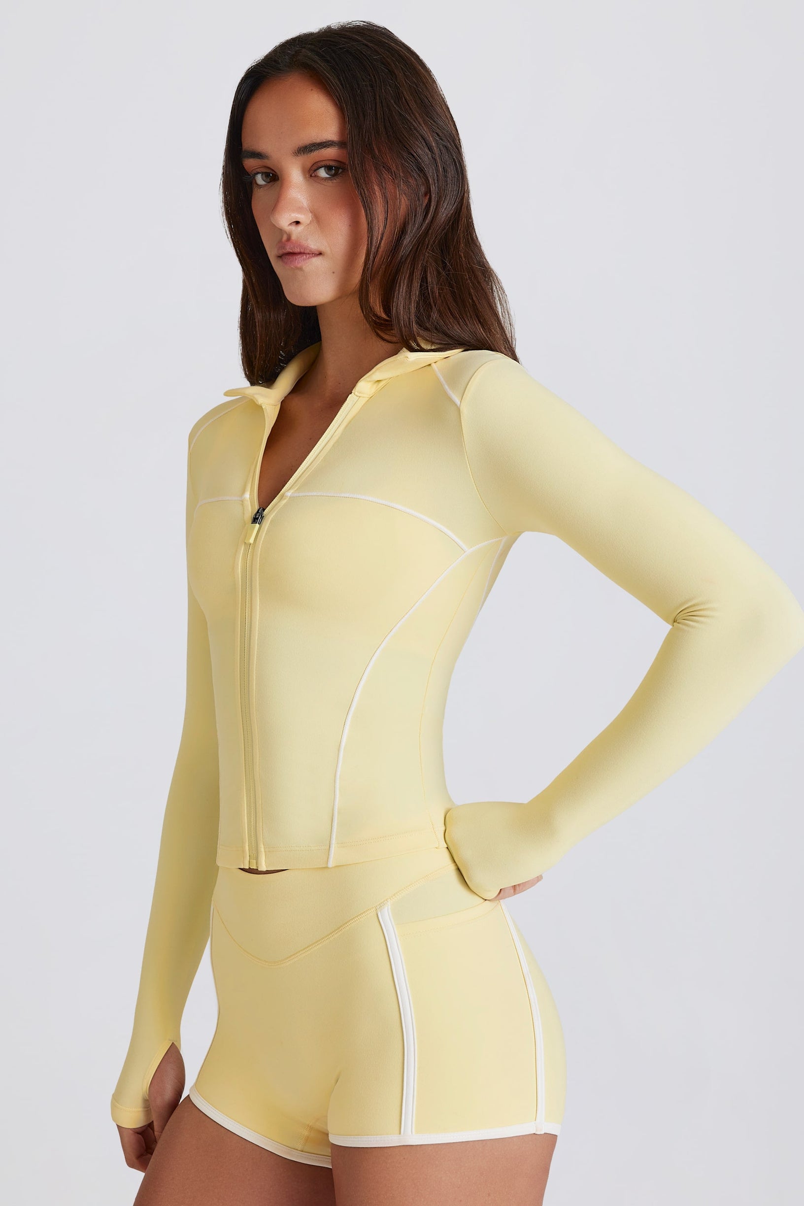 Soft Active Contrast Zip-Up Jacket in Lemon - 2
