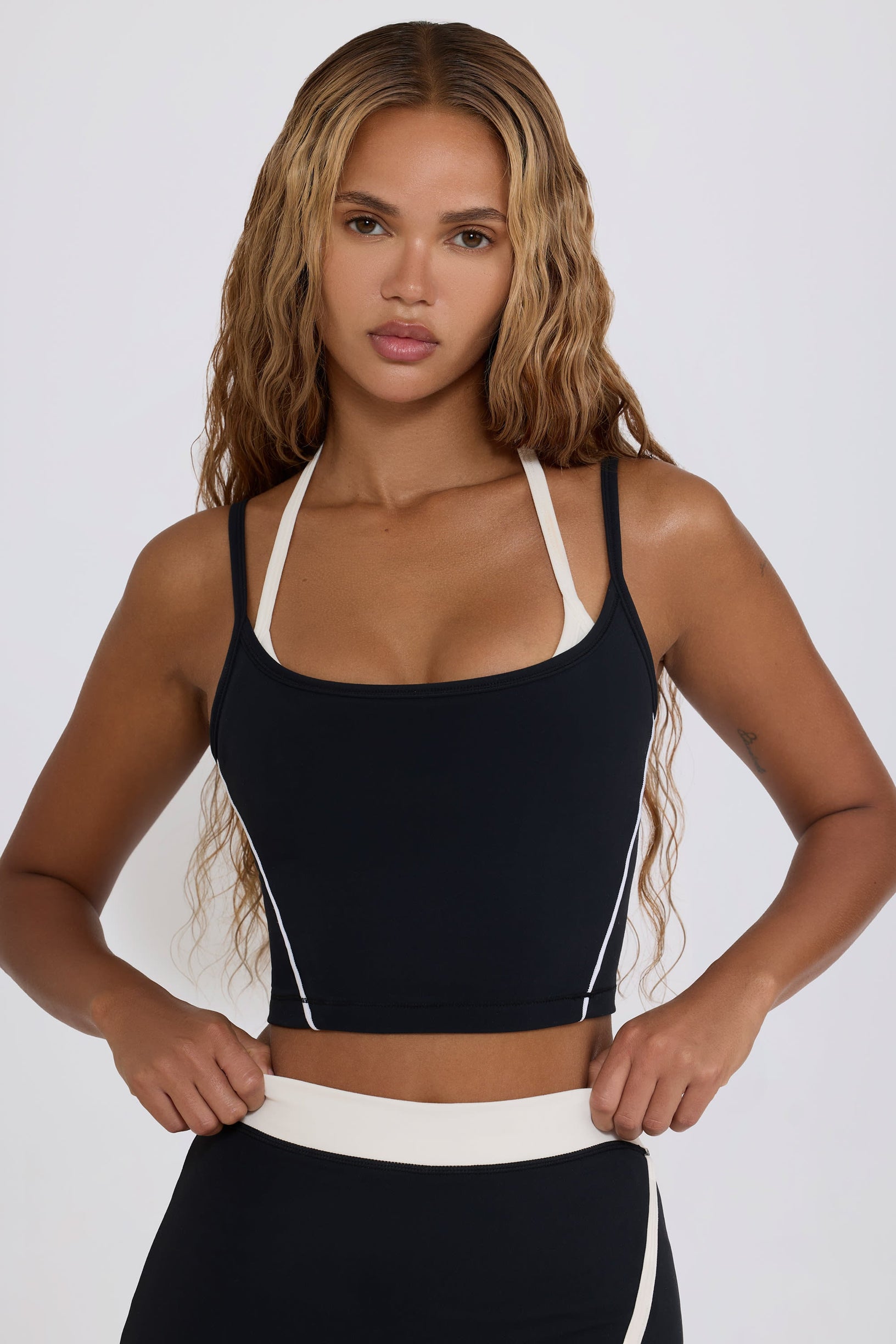 Soft Active Layered Cropped Tank Top in Black - 1