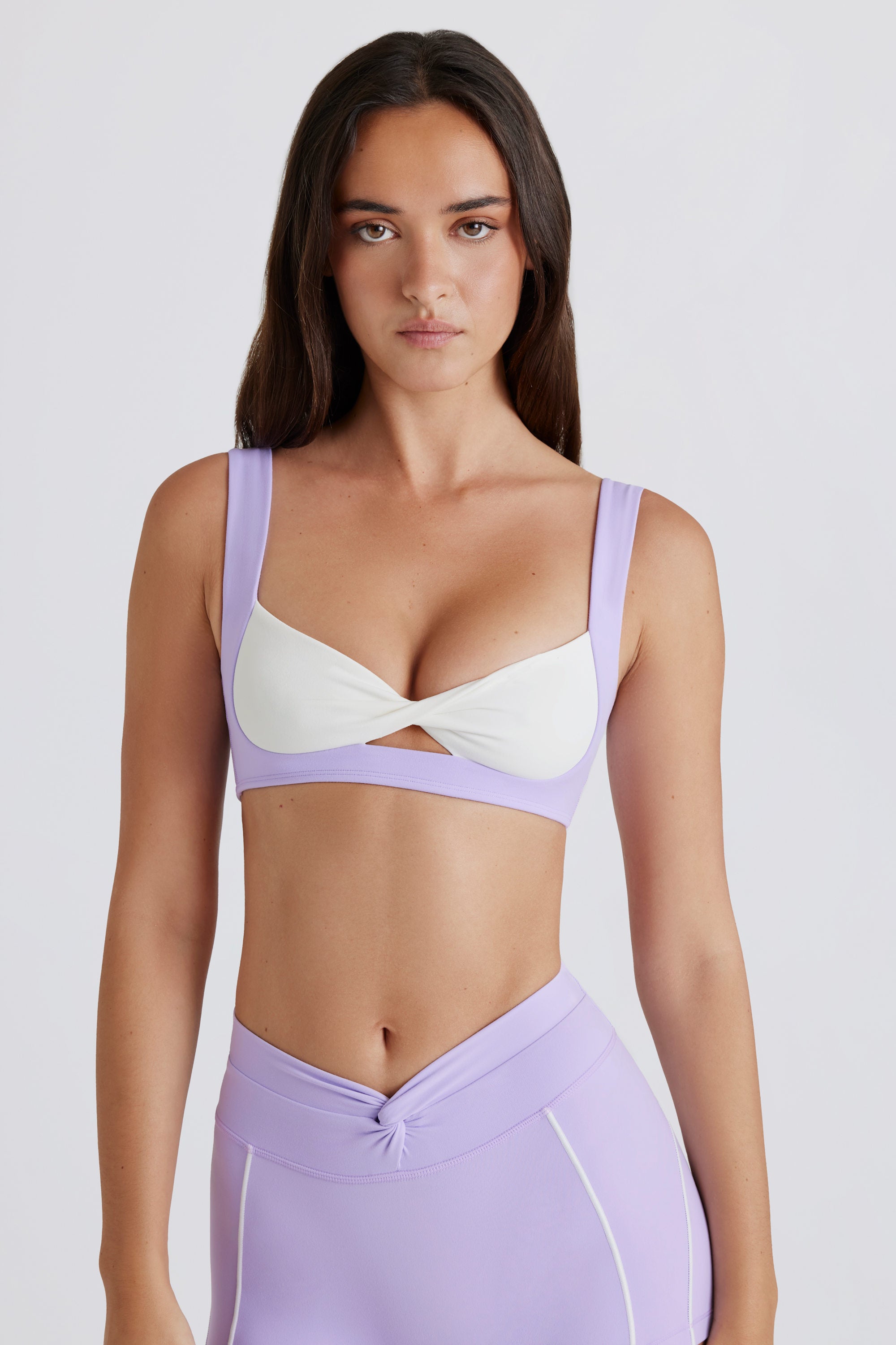 Soft Active Twist-Front Sports Bra in Lavender