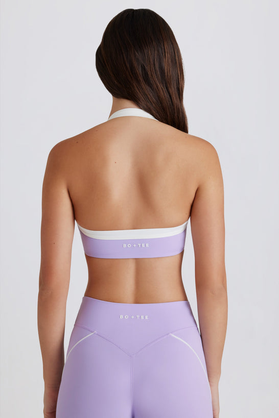 Soft Active Twist-Front Halterneck Sports Bra in Lilac