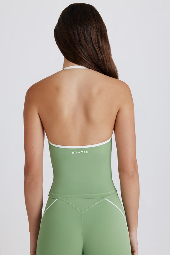 Soft Active V-Neck Halterneck Top in Green